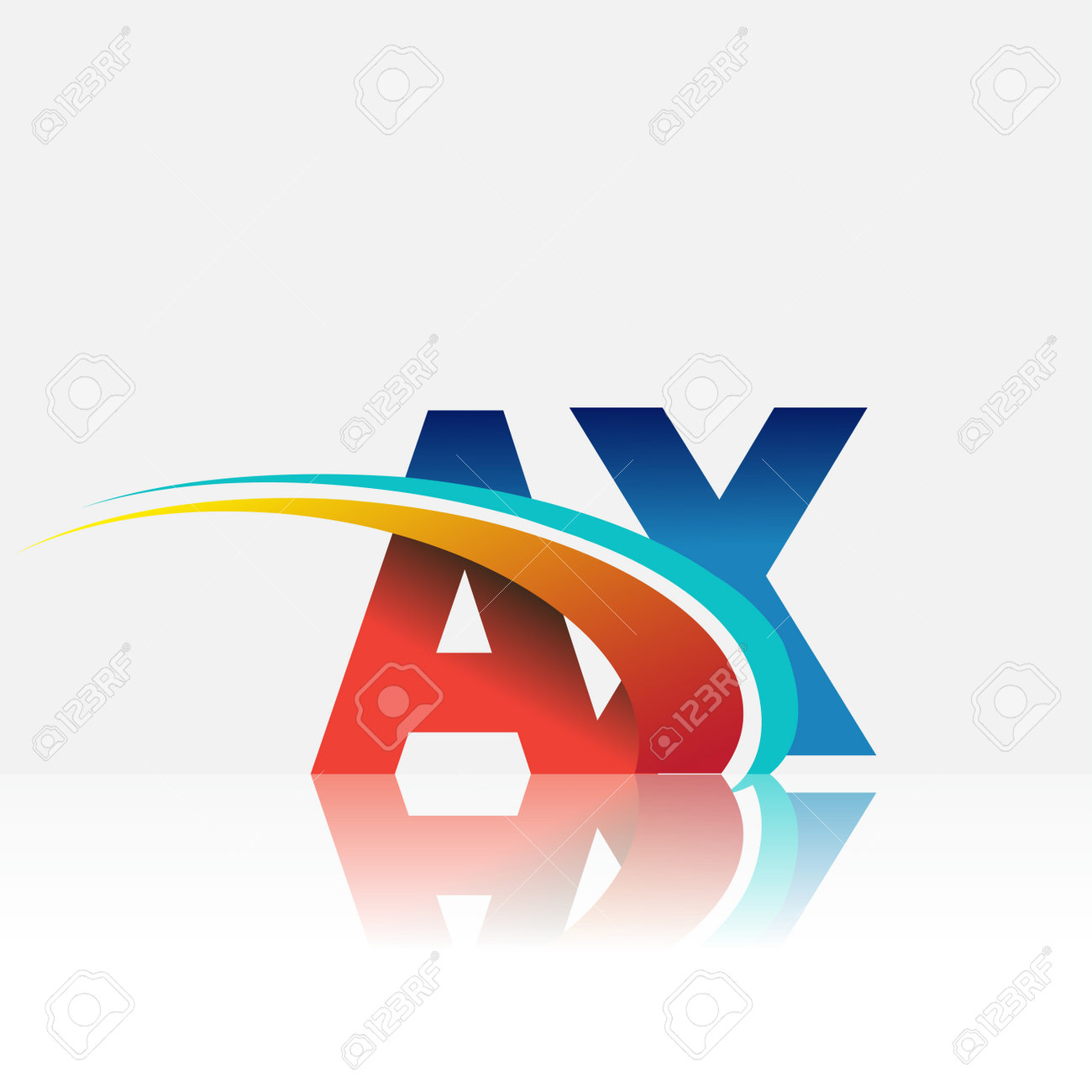 頭文字のAXの会社名は赤と青に色付けされ、デザインがスウッシュ
